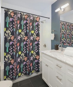 Cute Mushroom Shower Curtain, Retro Shower Curtain, Boho Shower Curtain, Cottage Core Shower Curtain, Woodland Shower Curtain