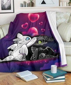 Cute Night Fury And Light Fury Dragon Sherpa Fleece Blanket Gifts for Family, for Couple