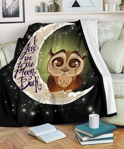 Cute Owl I Love You To The Moon And Back Sherpa Fleece Blanket Gifts for Family, for Couple