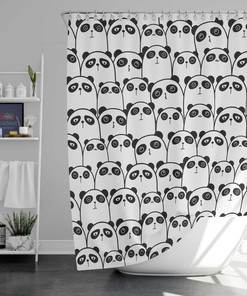 Cute Panda Black White Shower Curtain, Animal Zoo Forest Jungle Wildlife Bathroom Curtain For Kids Children