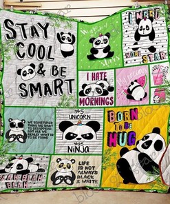 Cute Panda Stay Cool And Be Smart Quilt Blanket Bedding Set
