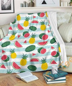 Cute Pineapple Watermelon Pattern Sherpa Fleece Blanket Gifts for Family, for Couple