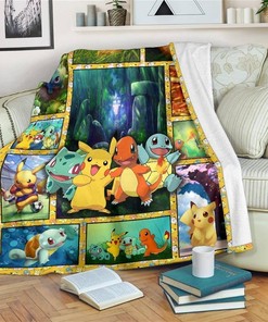 Cute Pokemon Funny Pokemon Sherpa Fleece Blanket Gifts for Family, for Couple