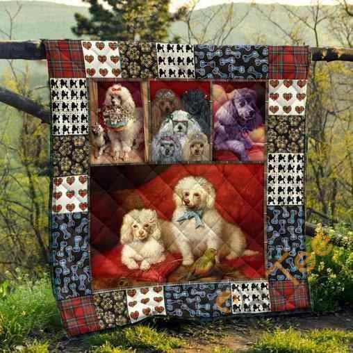Cute Poodle Pet Dog Quilt Blanket Bedding Set with 2 Pillowcases