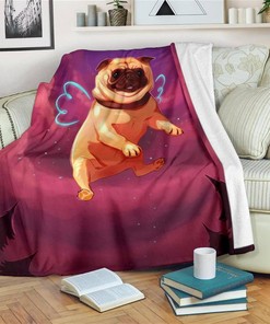 Cute Pug Wings Funny Dog Lover Sherpa Fleece Blanket Gifts for Family, for Couple