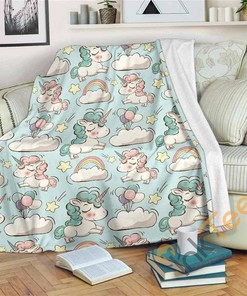 Cute Rainbow Unicorn Pattern Sherpa Fleece Blanket Gifts for Family, for Couple