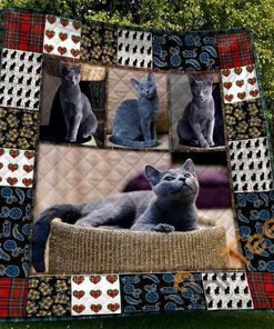 Cute Russian Blue Cat Pet Lover Quilt Blanket Bedding Set
