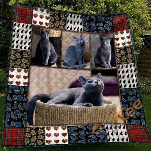 Cute Russian Blue Cat Pet Lover Quilt Blanket Bedding Set