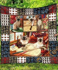 Cute Siamese Pets Cat 3D Quilt Blanket Bedding Set