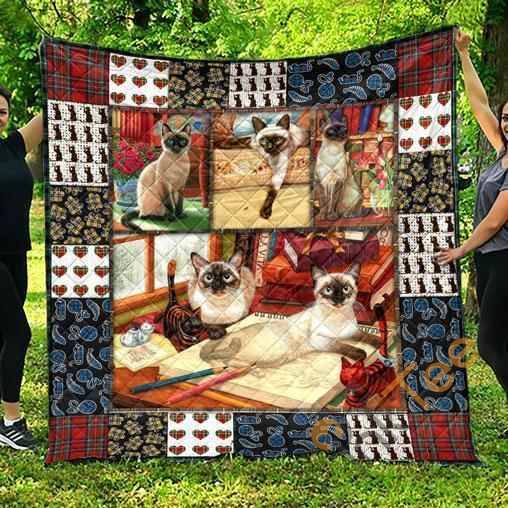 Cute Siamese Pets Cat 3D Quilt Blanket Bedding Set