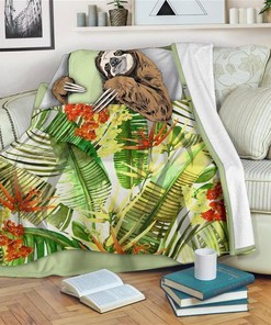 Cute Sleeping Sloth Sloth Lover Sherpa Fleece Blanket Gifts for Family, for Couple