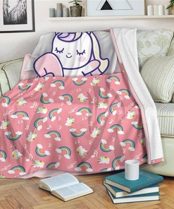 Cute Sleeping Unicorn Unicorn Lover Sherpa Fleece Blanket Gifts for Family, for Couple