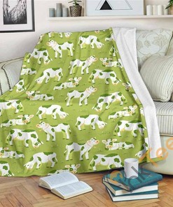 Cute Smiley Cow Pattern Sherpa Fleece Blanket Gifts for Family, for Couple
