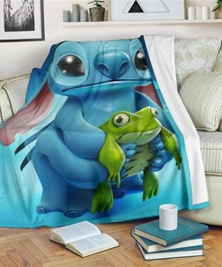 Cute Stitch And Frog Sherpa Fleece Blanket Gifts for Family, for Couple