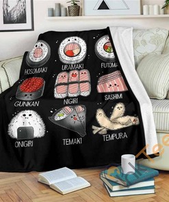 Cute Sushi Sherpa Fleece Blanket Gifts for Family, for Couple