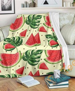 Cute Tropical Watermelon Pattern Sherpa Fleece Blanket Gifts for Family, for Couple