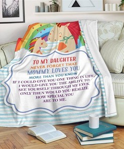 Cute Unicorn To My Daughter From Mom Sherpa Fleece Blanket Gifts for Family, for Couple