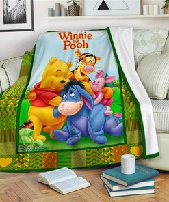 Cute Winnie The Pooh Sherpa Fleece Blanket Gifts for Family, for Couple