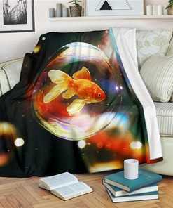 Cute Yellow Fish Sherpa Fleece Blanket Gifts for Family, for Couple