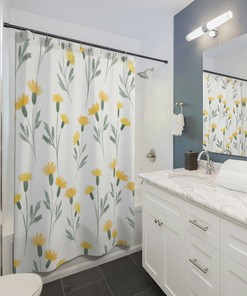 Cute Yellow Wildflowers Shower Curtain, Floral Shower Curtain, Yellow Flowers Shower Curtain, Cute Home Decor, Vintage Floral Shower Curtai