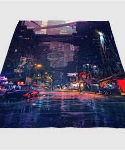 Cyberpunk Futuristic City Sherpa Fleece Blanket Gifts for Family, for Couple