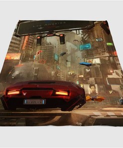 Cyberpunk Style City Sherpa Fleece Blanket Gifts for Family, for Couple
