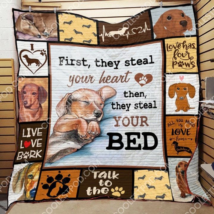 Dachshund First They Steal Your Heart Quilt Blanket Bedding Set