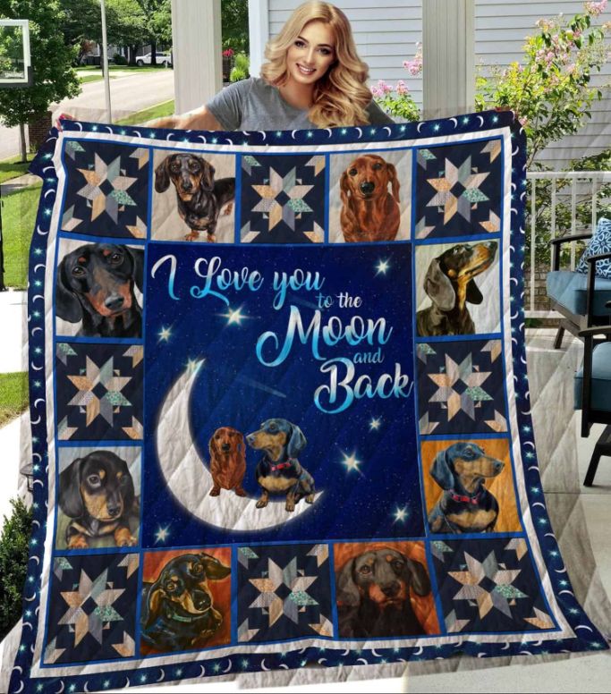Dachshund I Love You To The Moon And Back Quilt Blanket Bedding Set