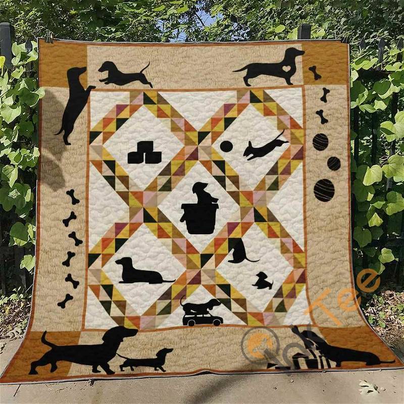Dachshund Quilt Blanket Bedding Set With Pilliwcases Option For Picnic Or Home Decor