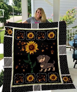 Dachshund Sunflower Quilt Blanket