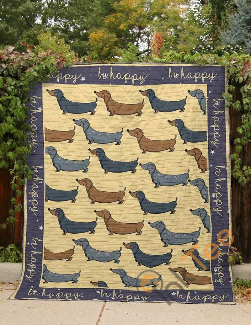 Dachsund Be Happy Quilt Blanket Bedding Set