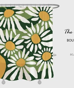 Daisy Flowers Shower Curtain, Summer Green Oil Painting Waterproof Shower Curtain For Bathroom Decor
