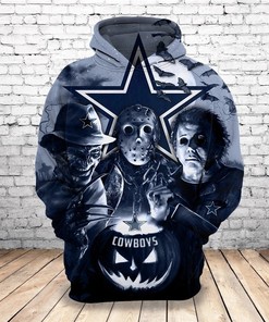 Dallas Cowboys Hoodie 3D Horror Night Halloween Pullover Nfl
