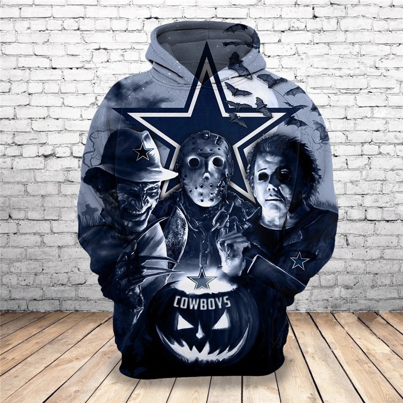 Dallas Cowboys Hoodie 3D Horror Night Halloween Pullover Nfl
