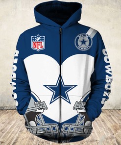Dallas Cowboys Hoodie 3D Zip Hoodie Cute Blue Stars Graphic Gifts for Fans