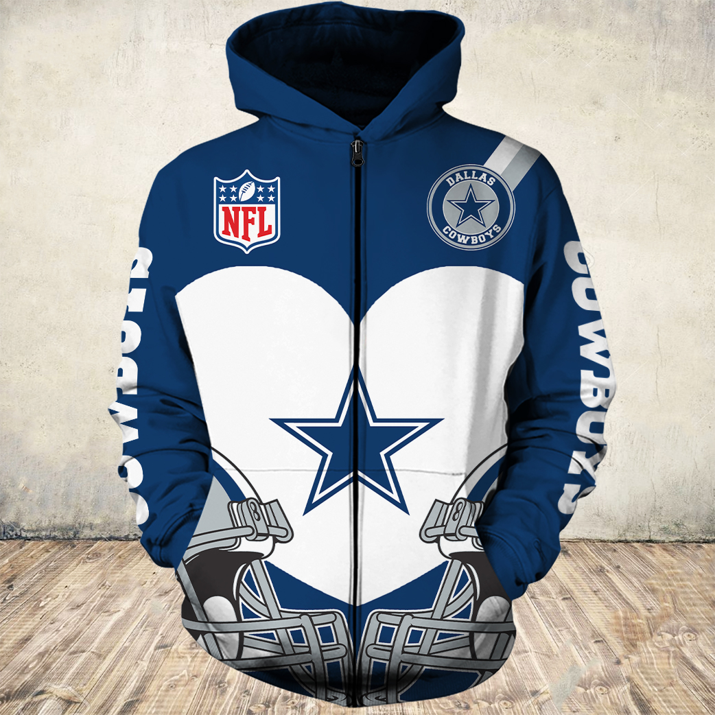Dallas Cowboys Hoodie 3D Zip Hoodie Cute Blue Stars Graphic Gifts for Fans - Image 2