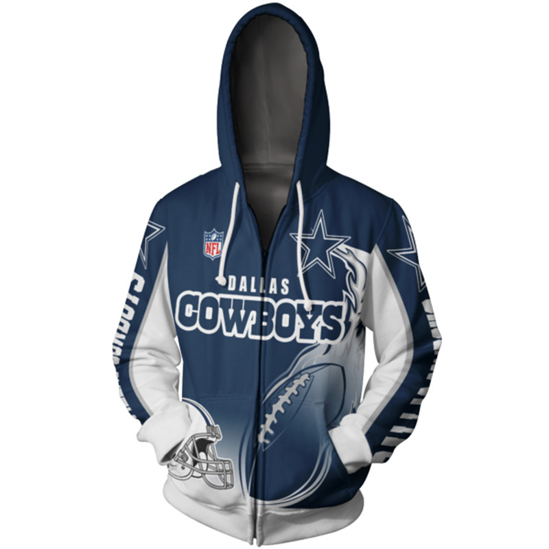 Dallas Cowboys Hoodie 3D Zip Hoodie Cute Flame Balls Graphic Gifts for Fans