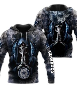 Dallas Cowboys Hoodie 3D Zip Hoodie Death Smoke Graphic Gifts for Fans
