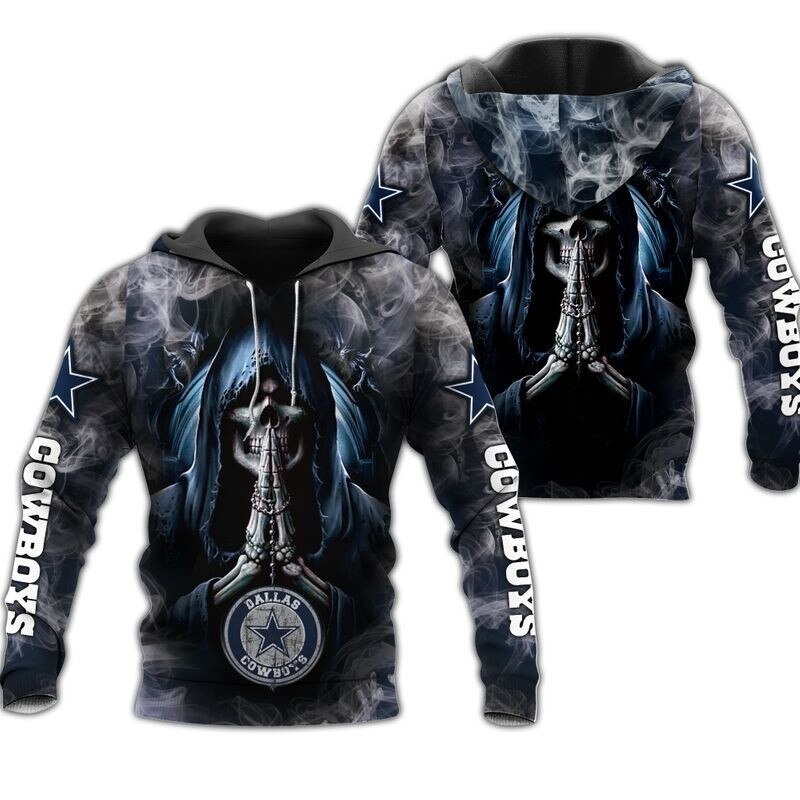 Dallas Cowboys Hoodie 3D Zip Hoodie Death Smoke Graphic Gifts for Fans