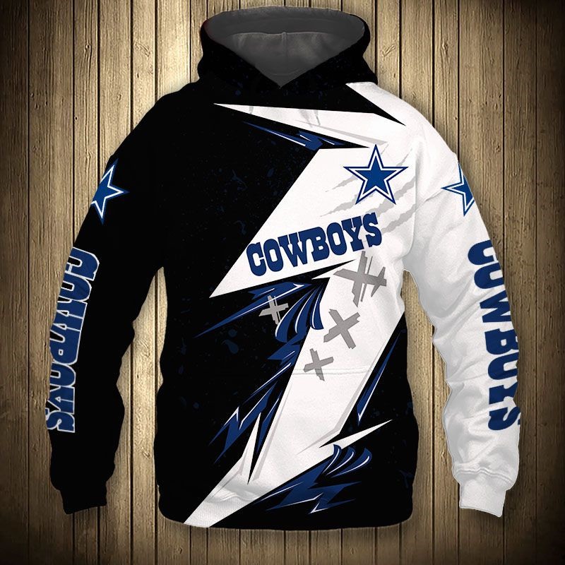 Dallas Cowboys Hoodie 3D Zip Hoodie Thunder Graphic Gifts for Fans