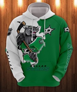 Dallas Stars Hoodie 3D Zip Hoodie 3D Cartoon Graphic Zip Hoodie for Fan