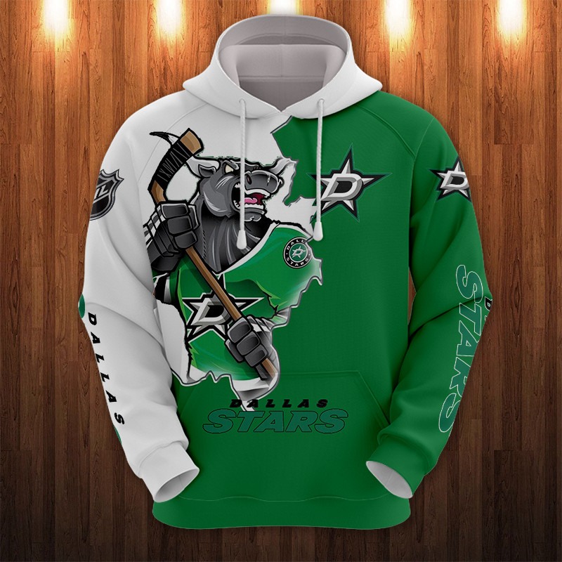 Dallas Stars Hoodie 3D Zip Hoodie 3D Cartoon Graphic Zip Hoodie for Fan
