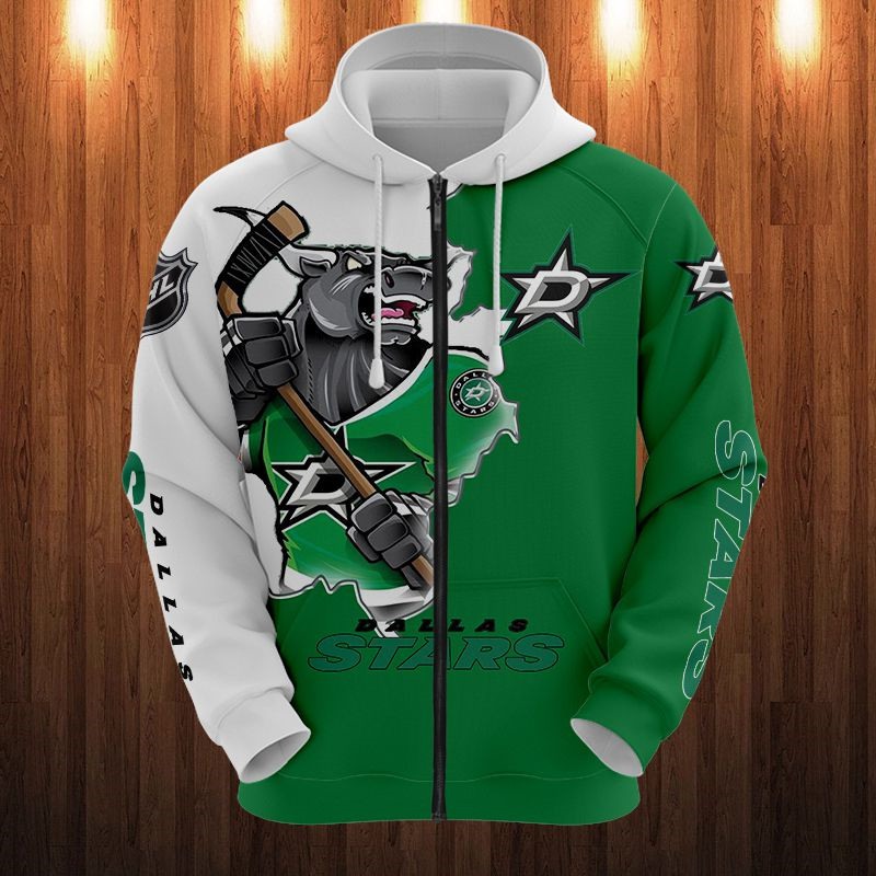 Dallas Stars Hoodie 3D Zip Hoodie 3D Cartoon Graphic Zip Hoodie for Fan - Image 3