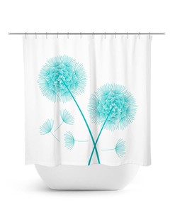 Dandelion Shower Curtain, Farmhouse Bathroom Decor, Flower Bath Curtain, Aqua Bathroom, Aqua Shower Curtain, Dandelion Bathroom