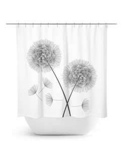 Dandelion Shower Curtain, Farmhouse Bathroom Decor, Flower Bath Curtain, Gray White Bathroom, Grey Shower, Dandelion Bathroom