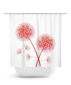 Dandelion Shower Curtain, Farmhouse Bathroom Decor, Red Dandelion Bath Curtain, Red Shower, Dandelion Bathroom