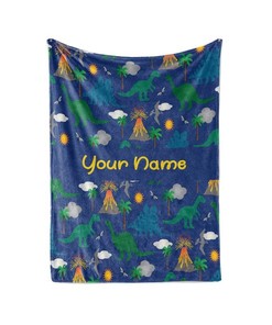 Dark Blue Dinosaur - Personalized Custom Blanket With Your Child's Name Sherpa Fleece Blanket Gifts for Family, for Couple