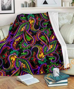 Dark Bohemian Paisley Pattern Sherpa Fleece Blanket Gifts for Family, for Couple