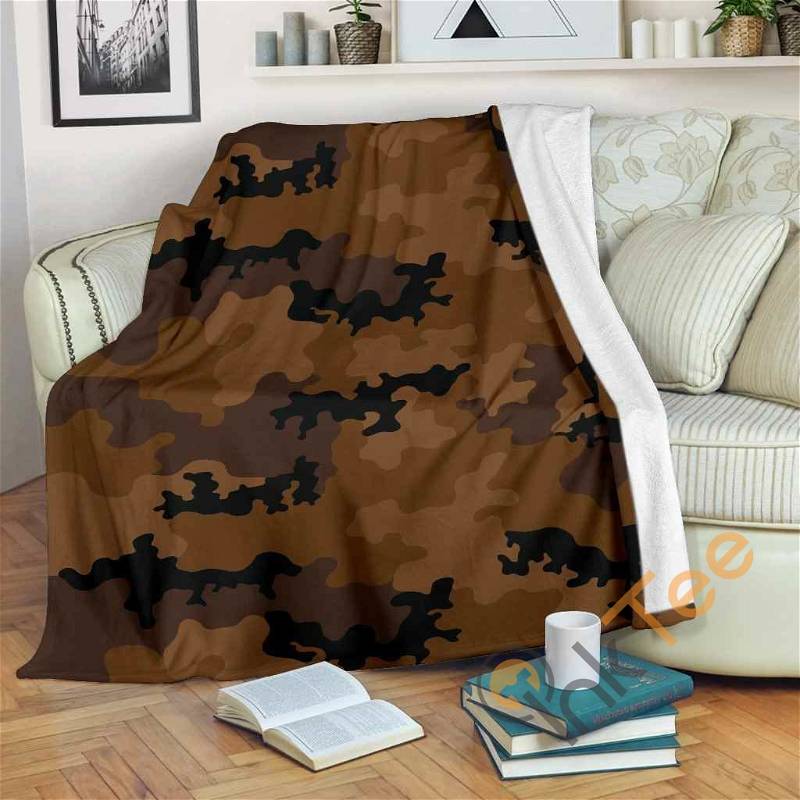 Dark Brown Camouflage Sherpa Fleece Blanket Gifts for Family, for Couple