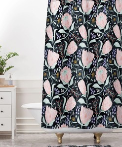 Dark Floral Shower Curtain, Protea Floral Bath Curtain, Bathroom Decor, Fabric Shower Curtain, Boho Decor, Bath Curtain, Protea